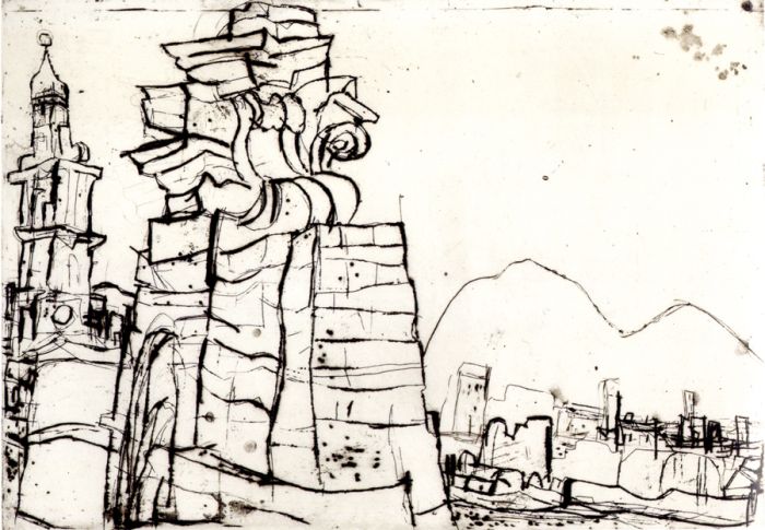 Stadtturm, Messina, Radierung und Kaltnadel, 1968